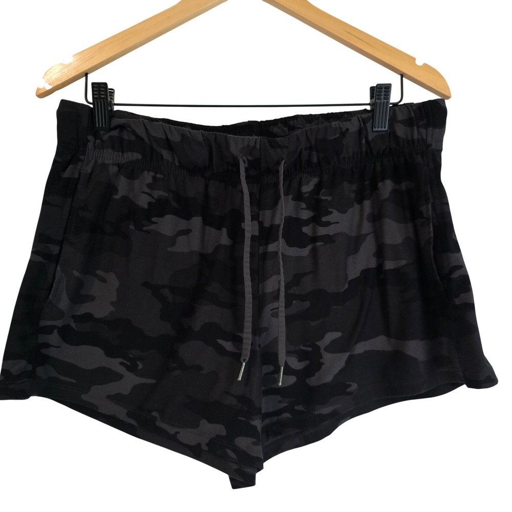 Athletic Works Womens Camo Shorts Black Charcoal Gray Drawstring Pockets L 12-14